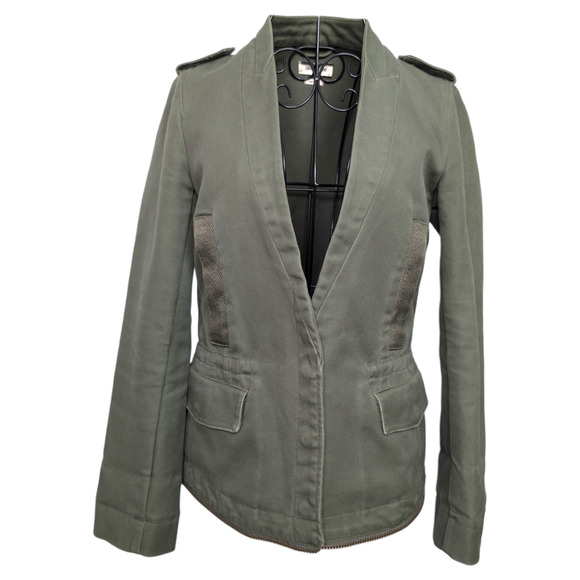 Zadig & Voltaire Vedam Kaki Green Skull Back Structured Cotton Utility Jacket XS - Picture 3 of 12